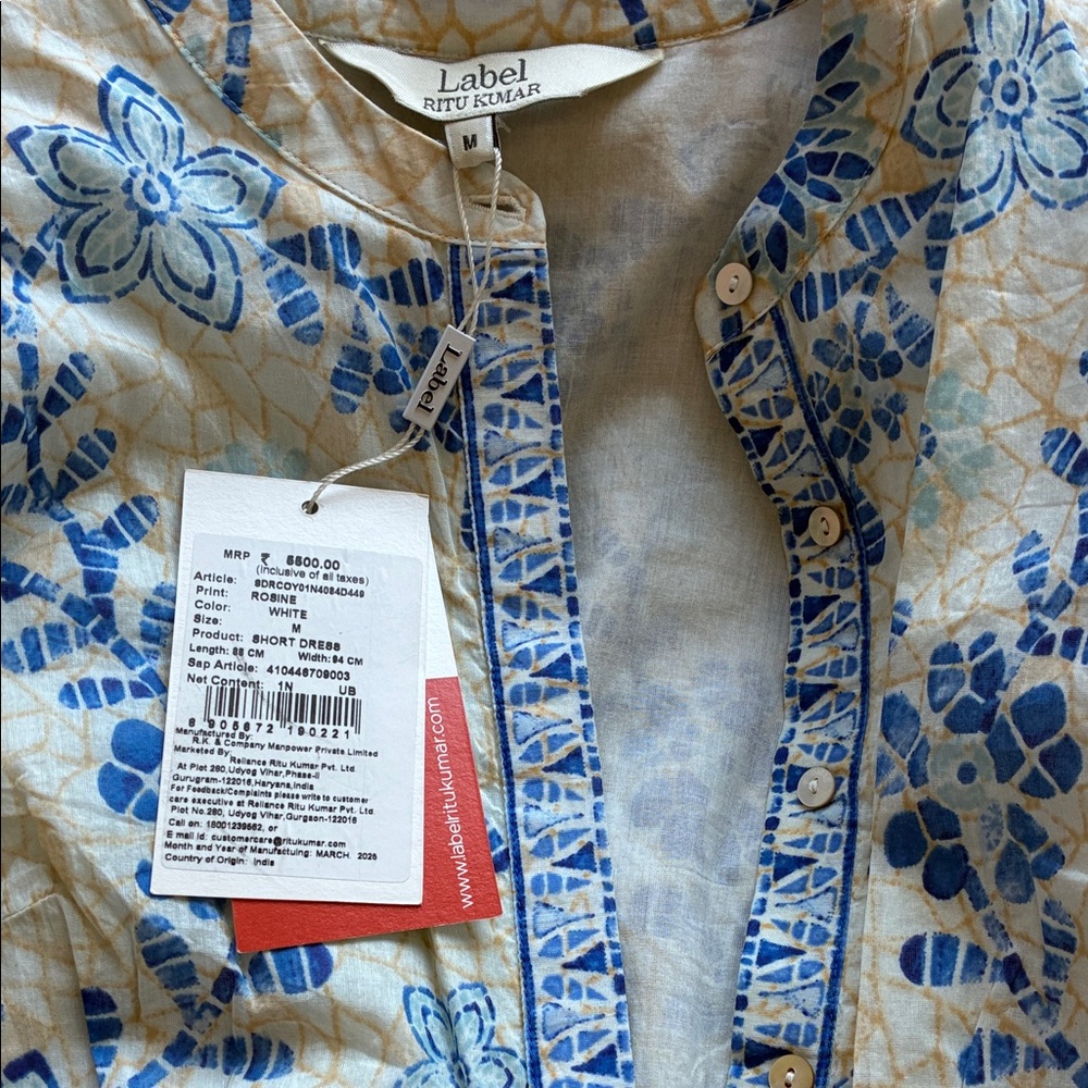 Ritu Kumar Cream and Blue Floral Midi Dress - Picture 3 of 5